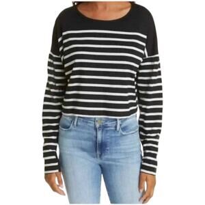 La Ligne NWT Striped Cotton Puff Long Sleeve Jersey White Black Top Size L